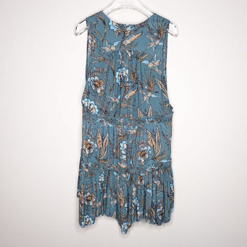 Free People Blue Haze Tank Top Floral Print Sleeveless V-Neck Ruffle Trim Size S - Picture 3 of 7